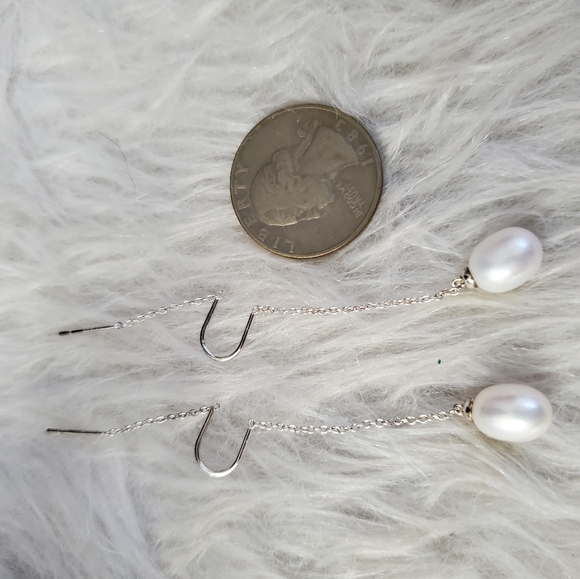 Sterling Silver 925 Pearl Threader Earrings - Picture 4 of 7